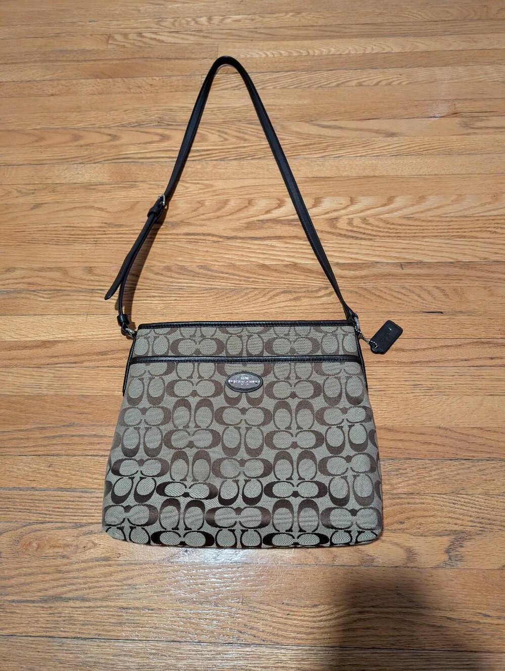 Coach Signature Canvas File Crossbody Bag Khaki Brown